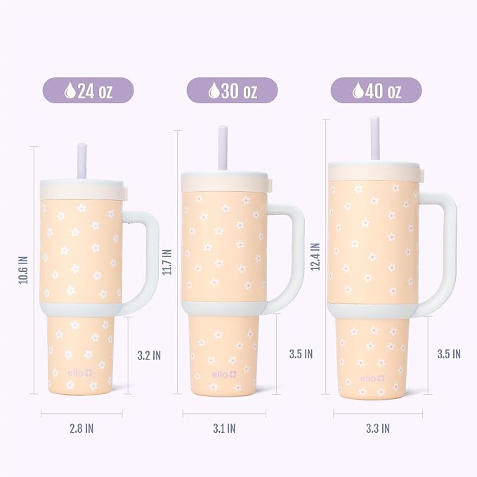 Ello Oasis 30 oz Tumbler with Handle & Retracting Straw | Reusable Insulated Stainless Steel Cup 100% Leakproof, Gifts for Teens Women Men | Keeps cold for 24 Hours, Cup Holder Friendly, Daisies - Image 8