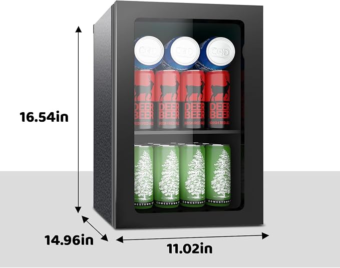 24 Can Mini Beverage Fridge, 0.9 Cu.Ft Compact Drink Refrigerator with Clear Door & Adjustable Shelves, Temperature Control, Quiet Compressor Small Refrigerator for Soda, Beer or Wine - Image 2