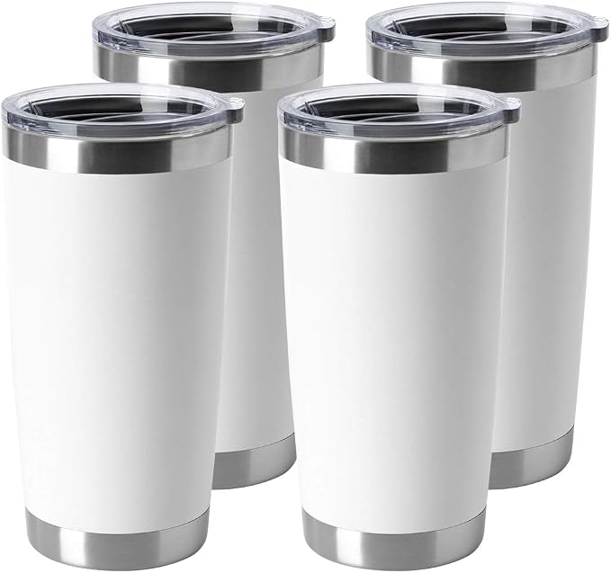 HASLE OUTFITTERS 20oz Stainless Steel Tumblers Bulk, Insulated Travel Cup with Lid, Double Wall Vacuum Coffee Mug for Cold & Hot Drinks 4 Pack, White by HASLEOUTFITTERS
