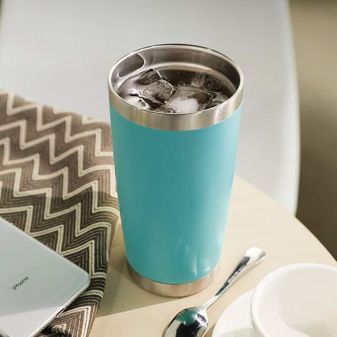 DOMICARE 20oz Stainless Steel Tumbler Bulk with Lid, Double Wall Vacuum Insulated Travel Mug, Powder Coated Coffee Cup, Light Blue, 4 Pack - Image 6