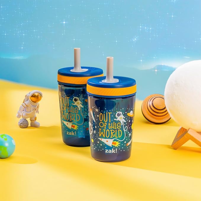 Zak Designs Kelso 15 oz Tumbler Set, (Space) Leak-Proof Screw-On Lid with Straw Made of Durable Plastic and Silicone, Perfect Cup Bundle for Kids (2pc Set) - Image 2