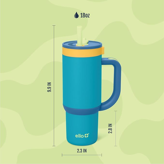 Ello Oasis 18oz Kids Tumbler with Handle & Retracting Straw, 100% Leakproof Reusable Insulated Stainless Steel Cup, Gifts for Teens Girls Boys, Keeps cold for 18 Hours, Cup Holder Friendly, Glacier - Image 7