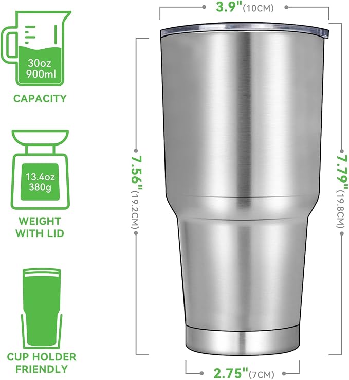 DOMICARE 30 oz Tumbler with Lid and Straw, Stainless Steel Tumblers Bulk, Insulated Vacuum Double Wall Travel Coffee Mug, Durable Powder Coated Tumbler Cups (Stainless Steel, 12) - Image 2