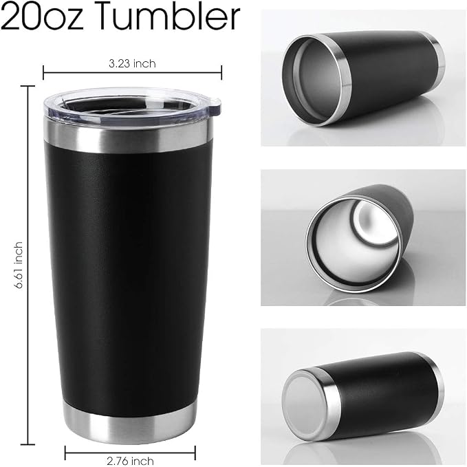 HASLE OUTFITTERS 20oz Tumblers Bulk Stainless Steel Cup with Lid Double Wall Vacuum Insulated Coffee Mug for Cold & Hot Drinks 8 Pack, Black - Image 2