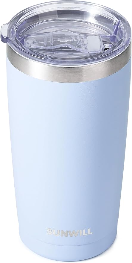 SUNWILL Travel Coffee Tumbler 20 oz, Insulated Mug with Lid, Stainless Steel Cup for Hot and Cold Drinks, Powder Coated Iceberg by SUNWILL