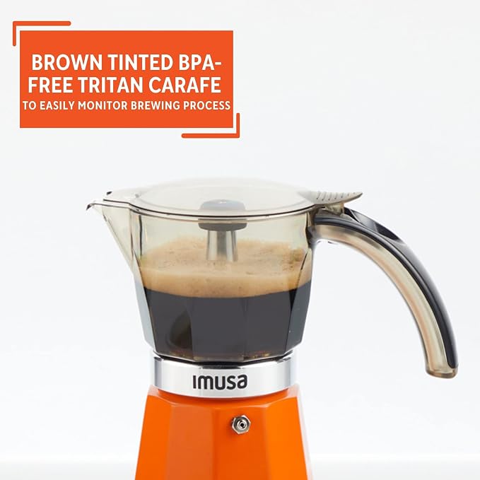 IMUSA 6 or 3 Cup Electric Espresso Maker with Cool-Touch Handle, Orange - Image 4