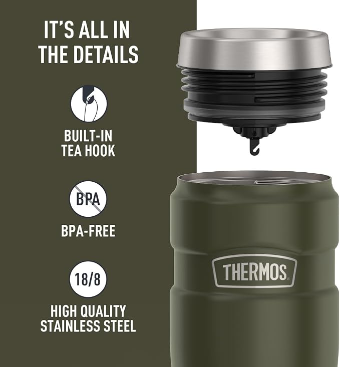THERMOS Stainless King Vacuum-Insulated Stainless Steel Tumbler - 16oz, Army Green - Insulated Coffee Tumbler for Hot & Cold Drinks - Leak-Proof & Sweat-Proof for Commuting & Traveling - Image 4