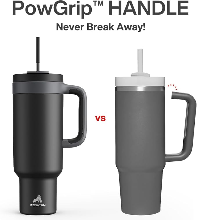 POWCAN 50 oz Tumbler with Handle, 2-in-1 Straw and Sip Lid, Leakproof, Dishwasher Safe, Insulated Stainless Steel Travel Coffee Mug, Keeps Cold for 34 Hours, Fits in Car Cup Holder (Midnight) - Image 3