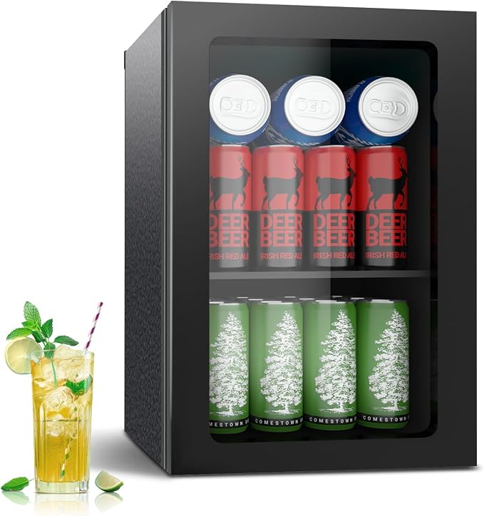 24 Can Mini Beverage Fridge, 0.9 Cu.Ft Compact Drink Refrigerator with Clear Door & Adjustable Shelves, Temperature Control, Quiet Compressor Small Refrigerator for Soda, Beer or Wine by Stopsad