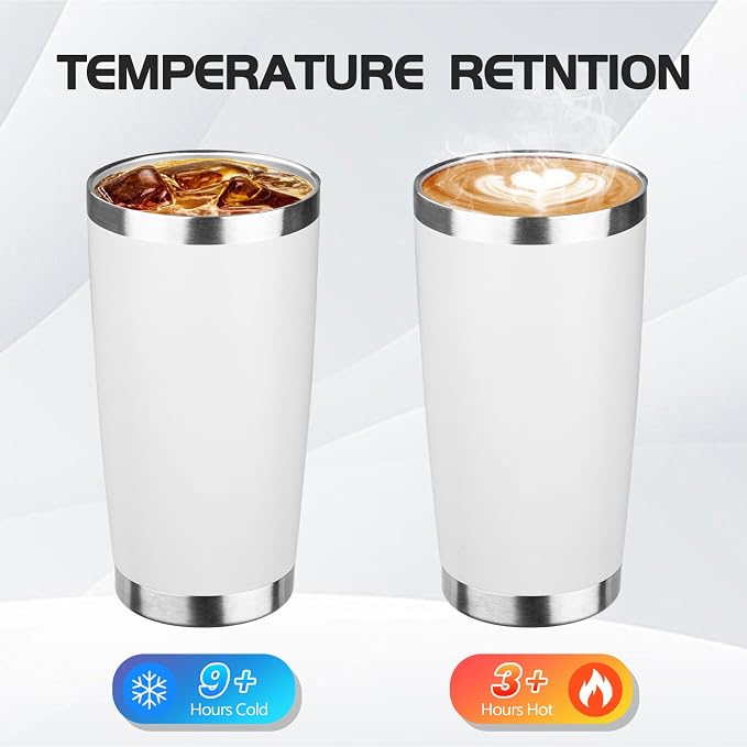 StarSpeed 20oz Tumbler Bulk with Lid, Stainless Steel Insulated Tumblers Double Wall Vacuum Insulated Travel Mug, Powder Coated Coffee Cups for Hot and Cold Drinks(White,6) - Image 3