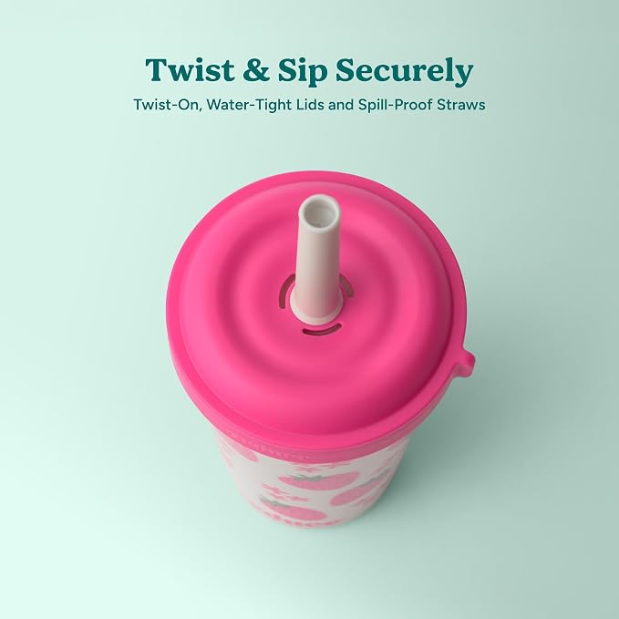 REDUCE GoGo's Kids Portable Tumbler Cups with Lids and Spill-Proof Straws - 5 Pack of Stackable 12 oz Tumblers with Twist-On Lids - Easy Storage, Dishwasher Safe - Fruity Cutie - Image 4