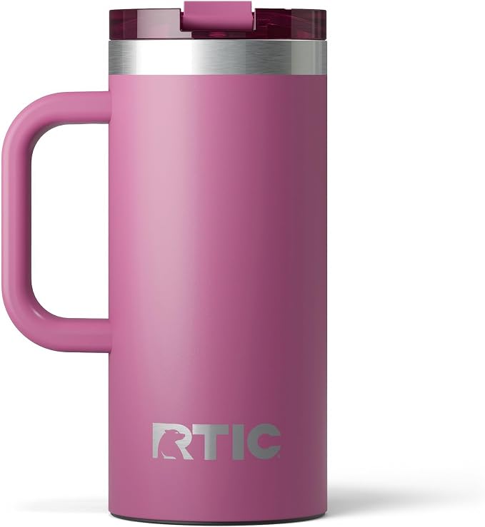 RTIC 16oz Road Trip Travel Mug with Lid and Handle, Ceramic Lined, Insulated, Stainless Steel, Metal, Double Wall Vacuum-Insulation, Portable Coffee, Tea Cup for Hot and Cold Drink, Orchid by RTIC