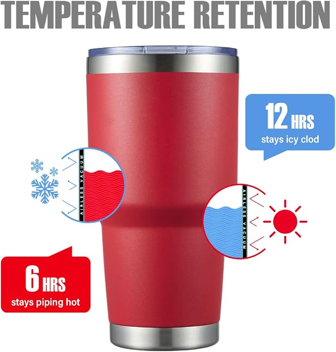 MEWAY 30oz Insulated Tumbler With Lids and Straws,Stainless Steel Double Vacuum Coffee Tumbler Cup, Brush, Durable Powder Coated Coffee Cup for Cold & Hot Drinks, Office, Travel(Coral red,4 PACK) - Image 2