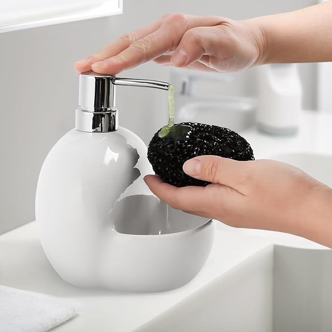 RQYIXI Soap Dispenser with Sponge Holder Ceramic Hand and Dish Soap Dispenser - Image 7