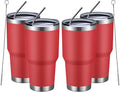 MEWAY 30oz Insulated Tumbler With Lids and Straws,Stainless Steel Double Vacuum Coffee Tumbler Cup, Brush, Durable Powder Coated Coffee Cup for Cold & Hot Drinks, Office, Travel(Coral red,4 PACK) by MEWAY