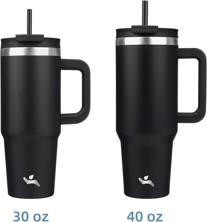 Konokyo 40 oz Tumbler with Handle and 2 Straws,2 in 1 Lid Insulated Water Bottle Stainless Steel Travel Coffee Mug,Black - Image 3