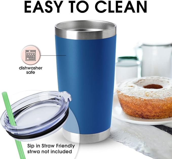 HASLE OUTFITTERS 20oz Tumblers Stainless Steel Mugs with Lid Double Wall Vacuum Insulated Coffee Cups for Cold & Hot Drinks (20oz-Dark Blue, 8 Pack) - Image 3