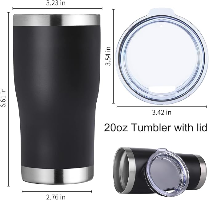 DOMICARE 20oz Tumbler with Lid Stainless Steel Tumblers Bulk, Double Wall Vacuum Insulated Coffee Travel Mug Powder Coated Tumbler, 8 Count (Pack of 1) Black - Image 5