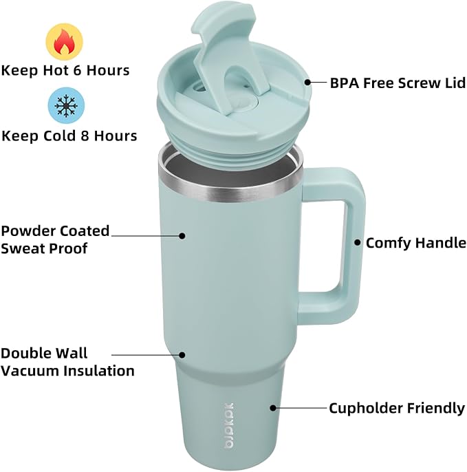 BJPKPK 40 oz Insulated Tumbler With Lid And Straw Stainless Steel Tumblers Cup With Handle For Women And Men,Blue Haze - Image 2
