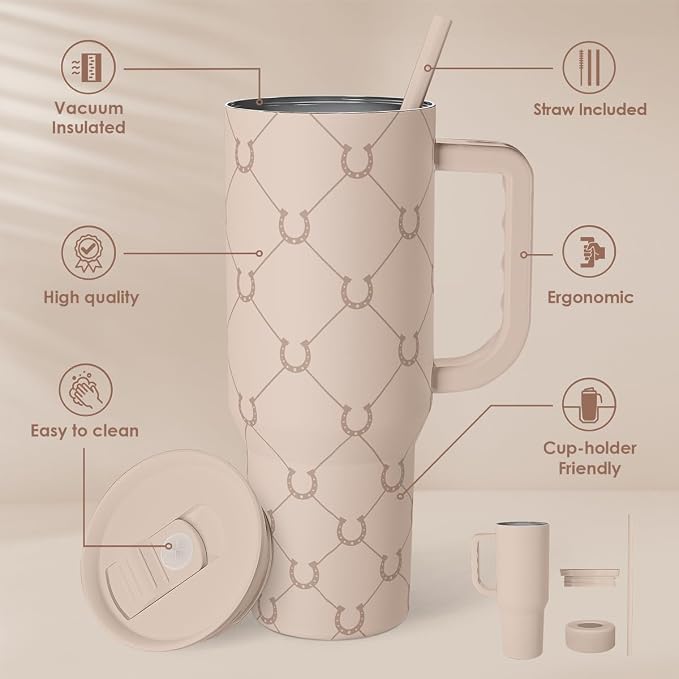SANDJEST Horse Tumbler with Handle, Insulated Cup Stainless Steel Travel Mug Cup, Gifts for Women Girl, Equestrian Gift for Birthday Christmas, 40oz - Image 2
