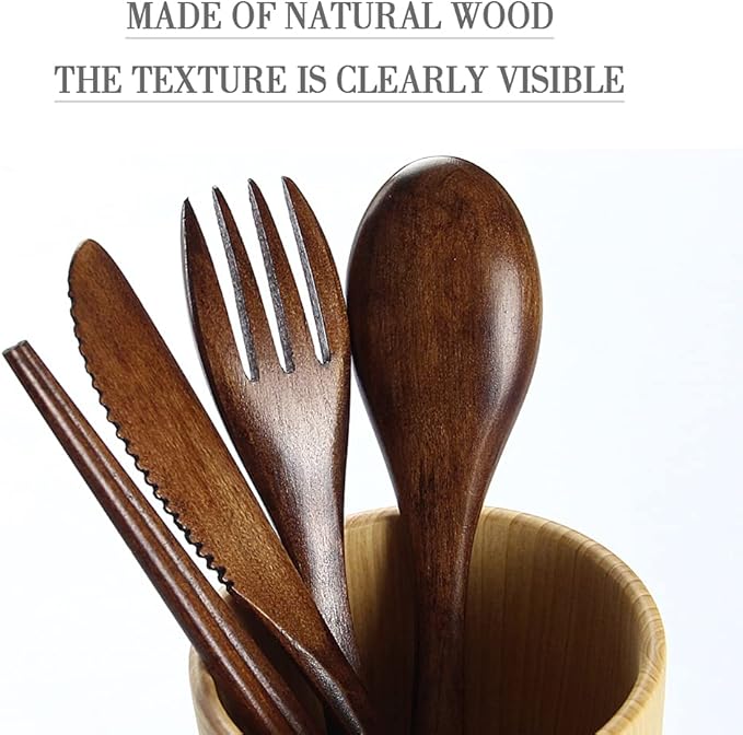 Portable Wooden Cutlery Set for Travel and Camping - Image 3
