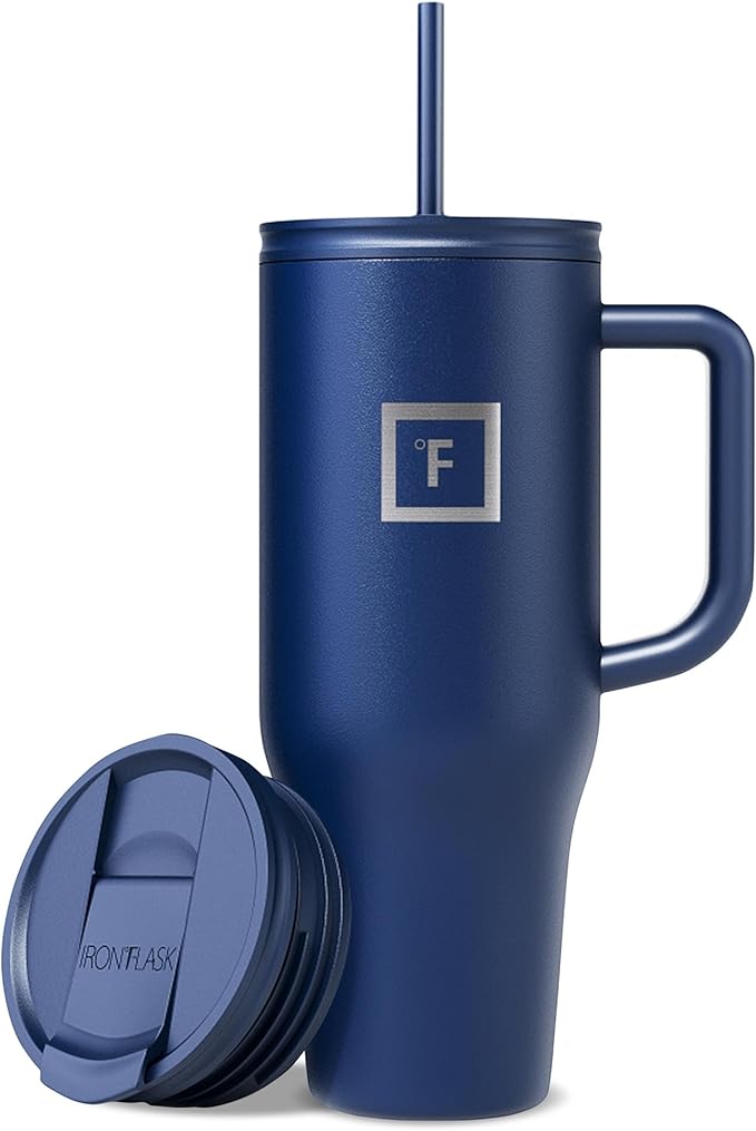 IRON °FLASK Co-Pilot Insulated Mug w/Straw & Flip Cap Lids - Cup Holder Bottle for Hot, Cold Drink - Leak-Proof - Water, Coffee Portable Travel Mug - Twilight Blue, 40 Oz by IronFlask