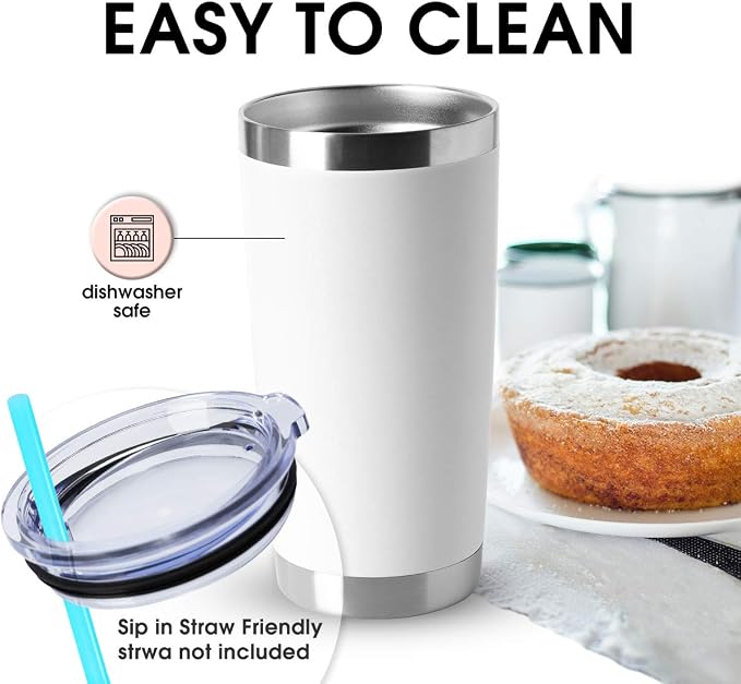 HASLE OUTFITTERS 20oz Stainless Steel Tumblers Bulk, Insulated Travel Cup with Lid, Double Wall Vacuum Coffee Mug for Cold & Hot Drinks 4 Pack, White - Image 3