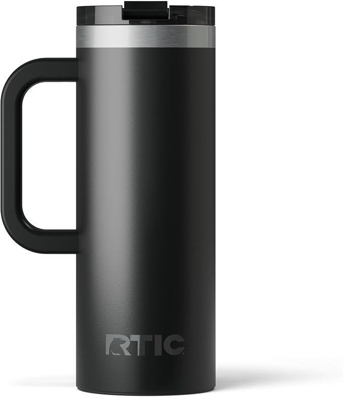 RTIC 20oz Road Trip Travel Mug with Lid and Handle, Ceramic Lined, Insulated, Stainless Steel, Metal, Double Wall Vacuum-Insulation, Portable Coffee, Tea Cup for Hot and Cold Drink, Black - Image 8