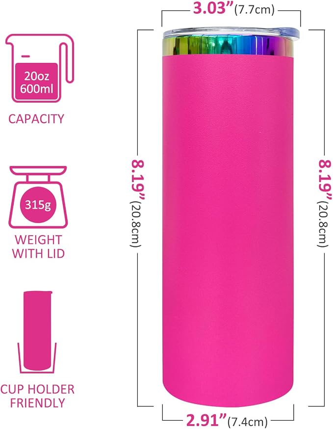 20 oz Skinny Tumblers Stainless Steel Tumbler with Lid and Straw Double Wall Vacuum Insulated Coffee Mug 20oz Powder Coated Cup for Hot and Cold Drinks(Rosy,4 pack) - Image 2