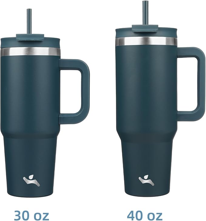 Konokyo 40 oz Tumbler with Handle and 2 Straws,2 in 1 Lid Insulated Water Bottle Stainless Steel Travel Coffee Mug,Navy blue - Image 3