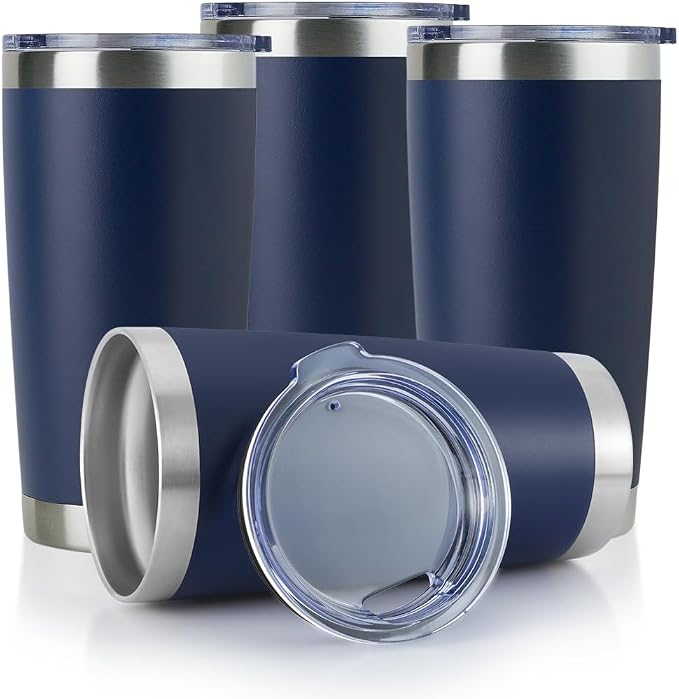 DOMICARE 20oz Stainless Steel Tumbler Bulk with Lid, Double Wall Vacuum Insulated Travel Mug, Powder Coated Coffee Cup, Powder Navy, 4 Pack by VisittheDOMICARE