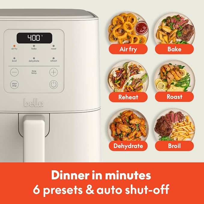 bella Fits-anywhere™ Slim 4qt Air Fryer, Non-Toxic Coating, Oatmilk - Image 5