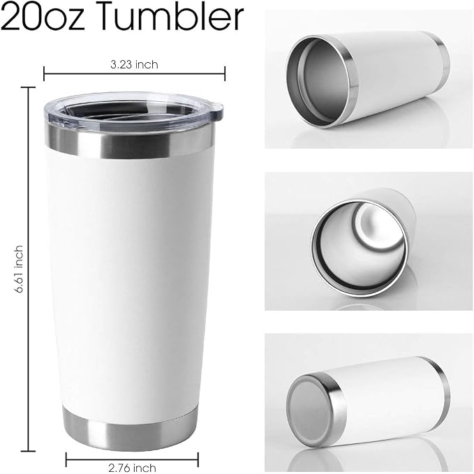 HASLE OUTFITTERS 20oz Tumblers Bulk Stainless Steel Cup with Lid Double Wall Vacuum Insulated Coffee Mug for Cold & Hot Drinks 1 Pack, White - Image 2