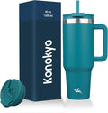 Konokyo 40 oz Tumbler with Handle and 2 Straws,2 in 1 Lid Insulated Water Bottle Stainless Steel Travel Coffee Mug,Blue by Konokyo