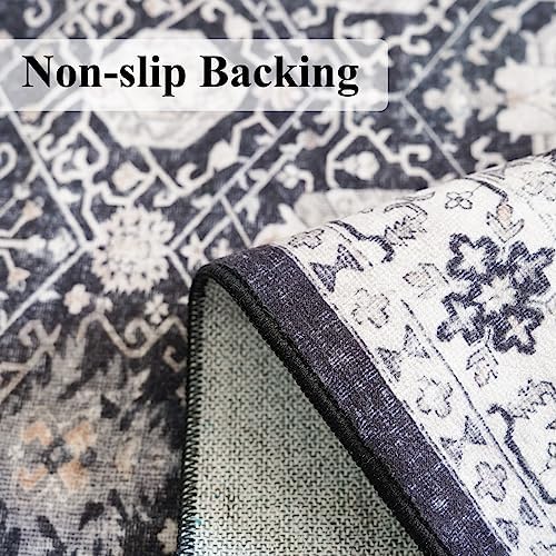 3x12 Washable Hallway Runner Rug: Oriental Long Ultra Soft Runners for Kitchen Entryway Thin Non Slip Bathroom Nursery Floor Mat Water Resistant Low Pile Carpet for Living Room Bedroom (Black,3x12) - Image 5
