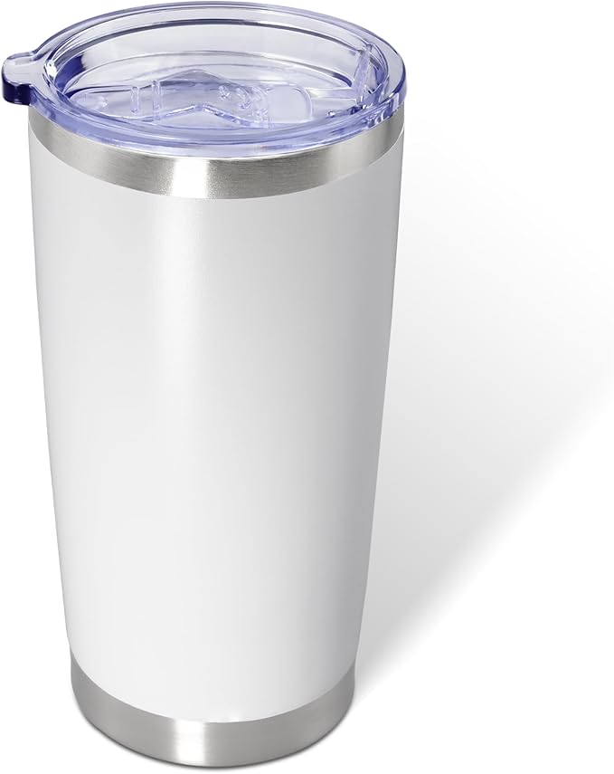 AIANJI 20oz Tumbler Bulk Stainless Steel Tumblers with Lid Vacuum Insulated Double Wall Travel Coffee Mug Powder Coated Tumbler Cup for Hot and Cold Drinks(White, 1 pack) by AIANJI
