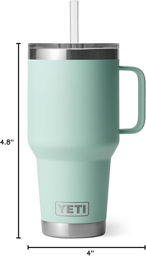 YETI Rambler 35 oz Tumbler with Handle and Straw Lid, Travel Mug Water Tumbler, Vacuum Insulated Cup with Handle, Stainless Steel, Seafoam - Image 10