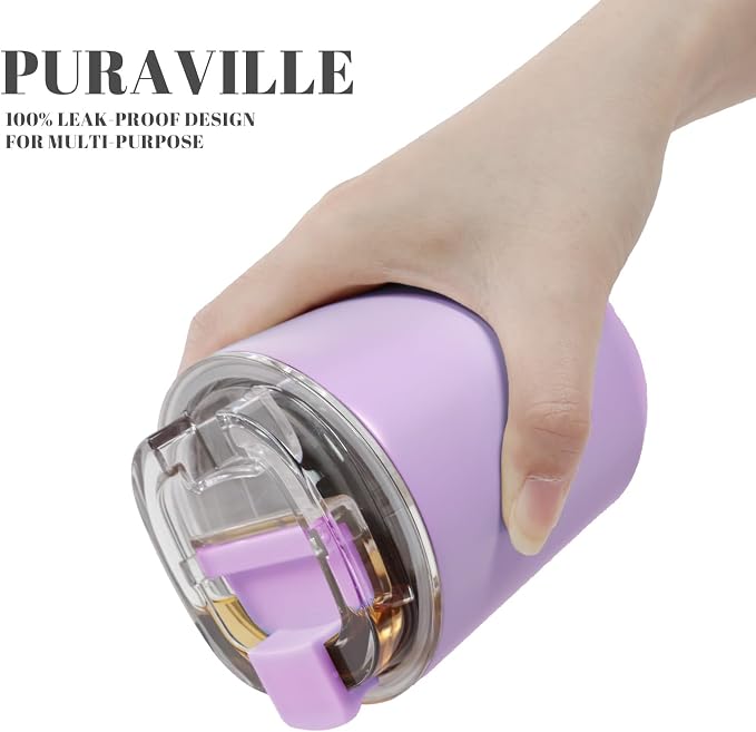 Puraville Insulated Tumblers with Lid, 10 oz Travel Coffee Mug Stainless Steel Vacuum Cup, Leak Proof Reusable Double Walled Coffee Tumbler for Iced and Hot Drinks, Lilac - Image 6