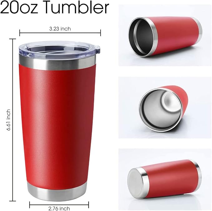 HASLE OUTFITTERS 20oz Tumblers Stainless Steel Mugs with Lid Double Wall Vacuum Insulated Coffee Cups for Cold & Hot Drinks (20oz-Red, 1 Pack) - Image 2