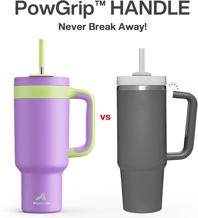 POWCAN 40 oz Tumbler with Handle, 2-in-1 Straw and Sip Lid, Leakproof, Dishwasher Safe, Insulated Stainless Steel Travel Coffee Mug, Keeps Cold for 34 Hours, Fits in Car Cup Holder (Wisteria) - Image 3