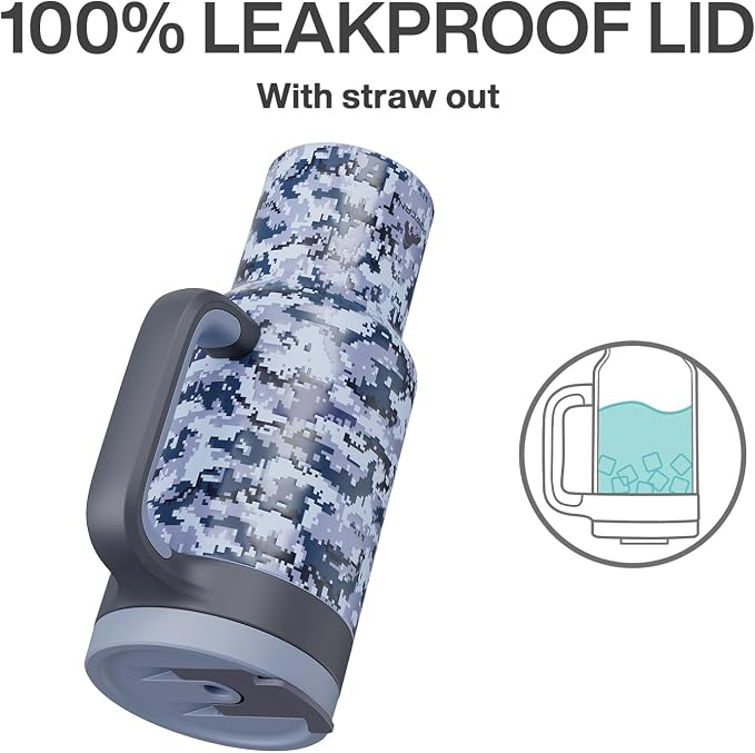 40 oz Camo Tumbler with Handle, 2-in-1 Straw and Sip Lid, Leakproof, Dishwasher Safe, Insulated Stainless Steel Travel Coffee Mug, Keeps Cold for 34 Hours, Fits in Car Cup Holder (Navy Digital) - Image 4