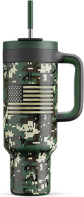 50 oz Camo Tumbler with Handle, 2-in-1 Straw and Sip Lid, Leakproof, Dishwasher Safe, Insulated Stainless Steel Travel Coffee Mug, Keeps Cold for 34 Hours, Fits in Car Cupholder (Woodland Flag) by POWCAN