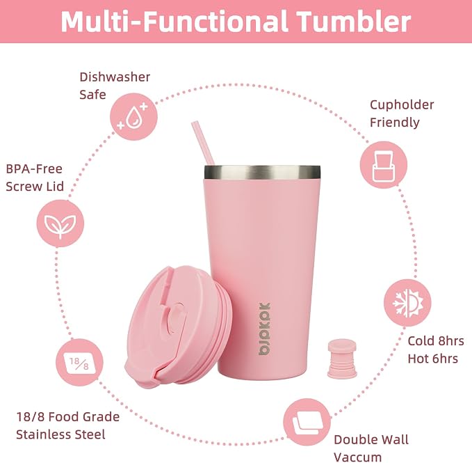 BJPKPK 18oz Tumbler With lid And Straw Stainless Steel Travel Coffee Mug Insulated Tumblers Cups,Light Pink - Image 3