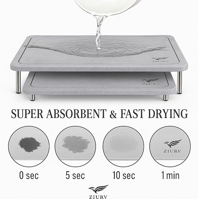 6 PCS Stone Drying Mat Set for Kitchen Counter, 2 Large Diatomaceous Earth Dish - Image 2