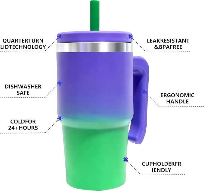 20-OZ Insulated Water Bottle,Insulated Stainless Steel Tumbler,Reusable Cold Drink Thermos,BPA-Free, Double-Wall Stainless Steel Water Bottle (Purple Green Gradient, 20, Fluid Ounces) - Image 5