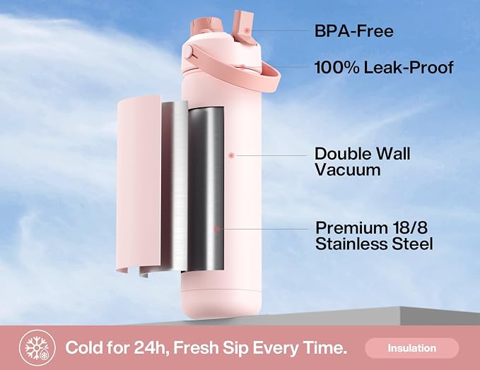 POWCAN 26 oz Insulated Water Bottle with 2-in-1 Straw and Spout Lid, Keep Cold 24H, Leak-Proof, Fits in Car Cup Holder, Stainless Steel Water Bottle for Sports, Travel, Gift and School (Kiss Me Berry) - Image 3