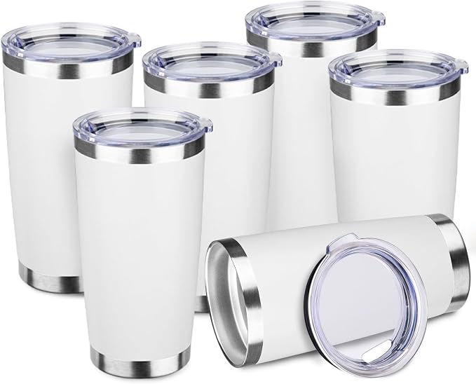 StarSpeed 20oz Tumbler Bulk with Lid, Stainless Steel Insulated Tumblers Double Wall Vacuum Insulated Travel Mug, Powder Coated Coffee Cups for Hot and Cold Drinks(White,6) by StarSpeed
