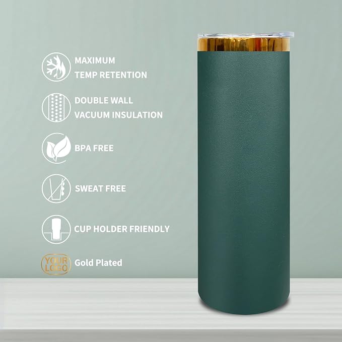 20 oz Skinny Tumblers Stainless Steel Tumbler with Lid and Straw Double Wall Vacuum Insulated Coffee Mug 20oz Powder Coated Cup for Hot and Cold Drinks(Green,4 pack) - Image 5