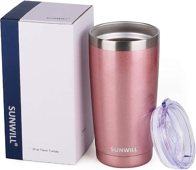 SUNWILL Travel Coffee Tumbler 20 oz, Insulated Mug with Lid, Stainless Steel Cup for Hot and Cold Drinks, Rose Gold - Image 5