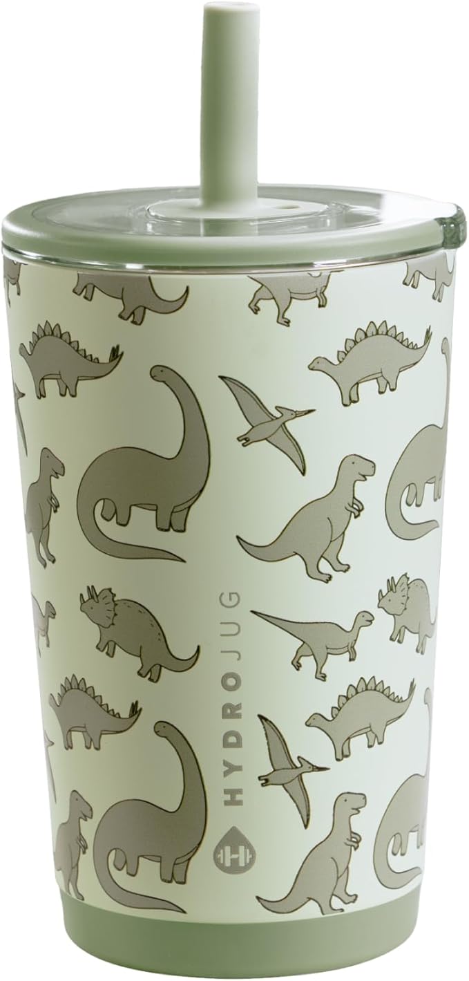 HydroJug Everyday Tumbler 14 oz – Ceramic-Lined Insulated Tumbler with Straw and Soft-Touch Lid, Cup Holder Friendly, Double-Wall Vacuum Insulation, Reusable Travel Cup – Dinosaur by Hydrojug